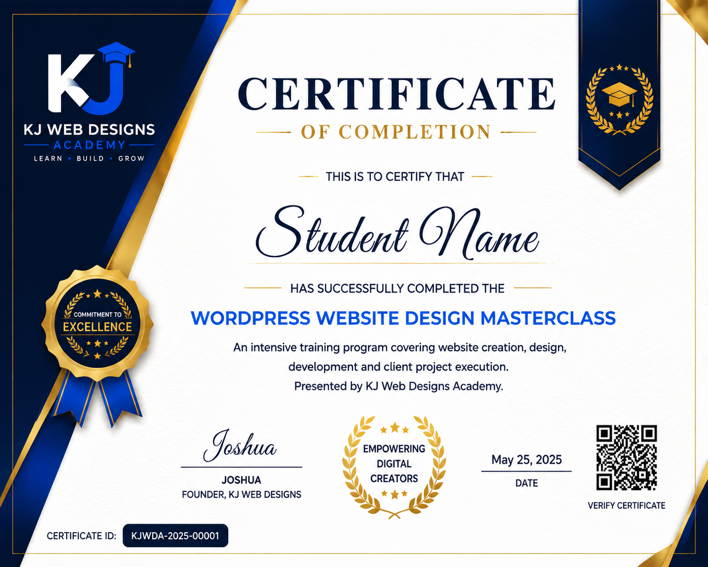 KJ Web Designs Academy Certificate